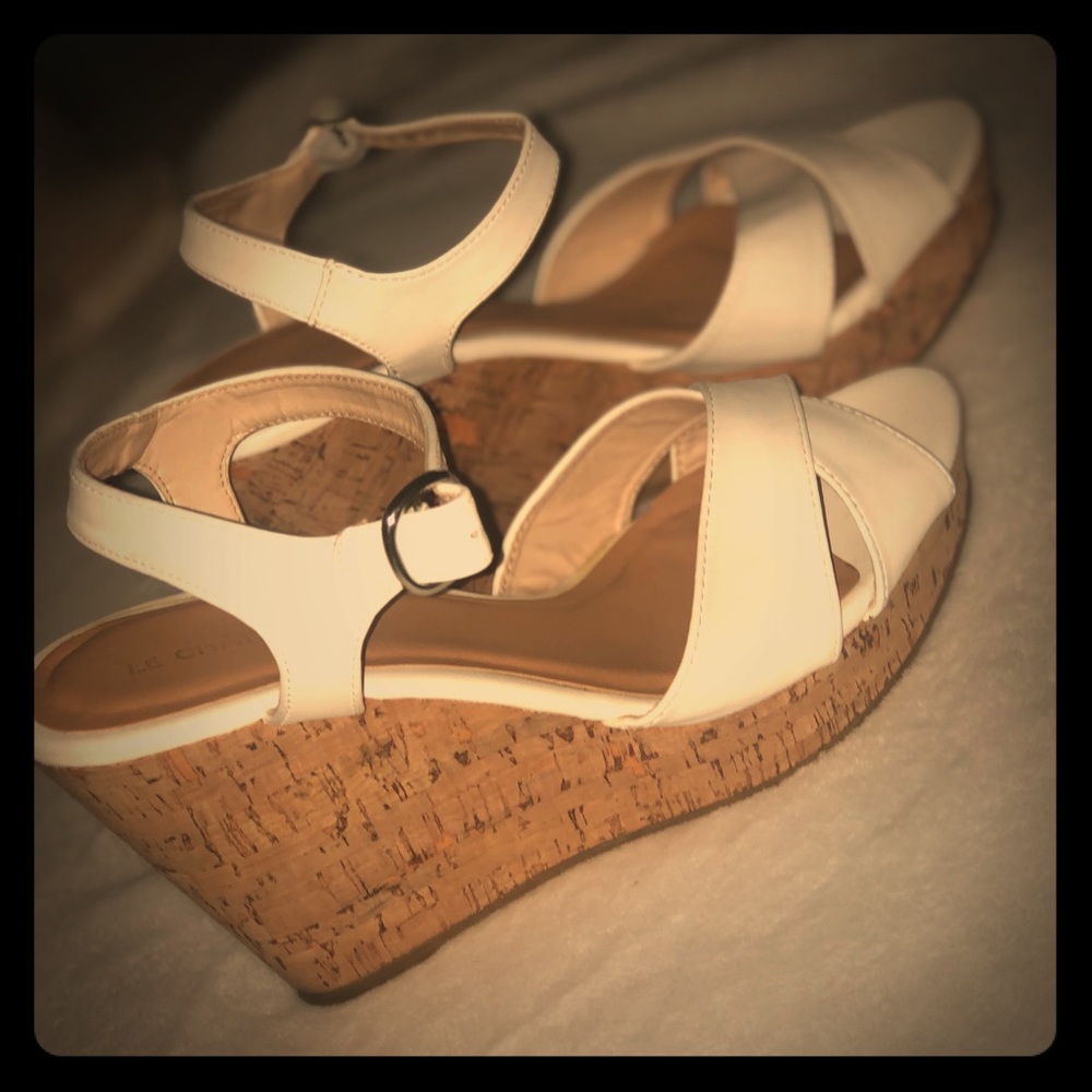 White strapped wedges.